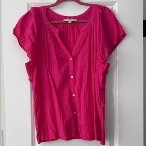 LOFT Hot Pink Button-Front Flutter Sleeve Blouse